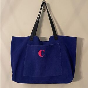 Mark & Graham SoHo Boho “C” Monogramed Blue Suede Tote with Black Handles